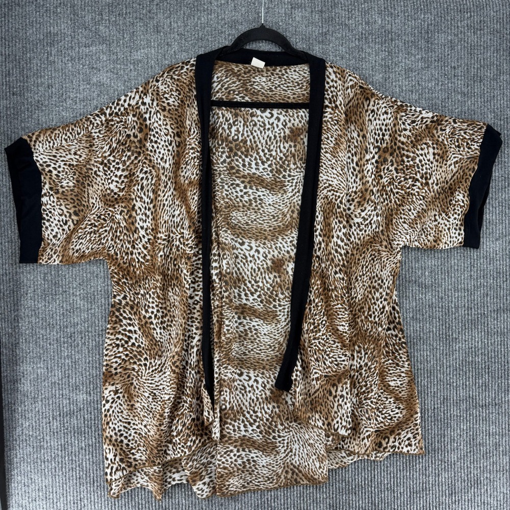 Vintage Napoli Womens 3X Leopard \ Kimono Cardigan Open Front Brown Black 37936X